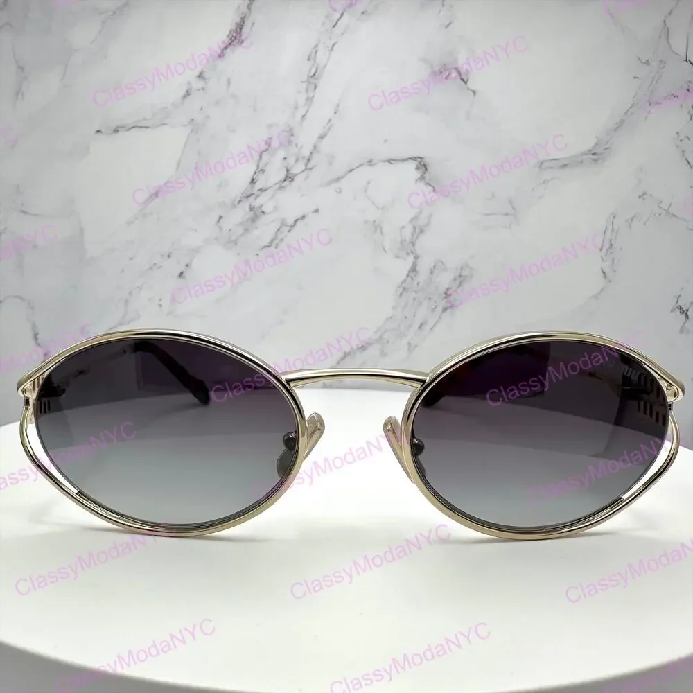 New MIU MIU Sunglasses Gold Metal Slim Frame Oval 100% Authentic Italy Gray Lens
